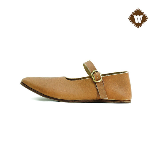 Westland Crafts Medieval Renaissance Buckled Strap Handcrafted 15th Century Leather Footwear for Women, Authentic Historical Attire