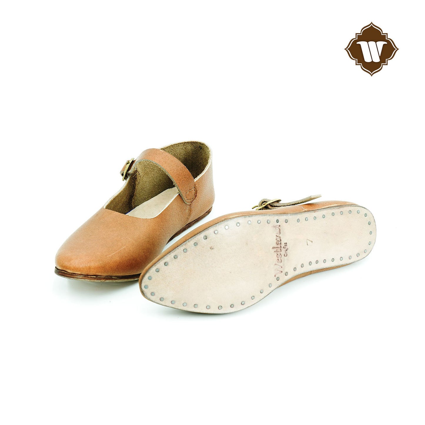 Westland Crafts Medieval Renaissance Buckled Strap Handcrafted 15th Century Leather Footwear for Women, Authentic Historical Attire