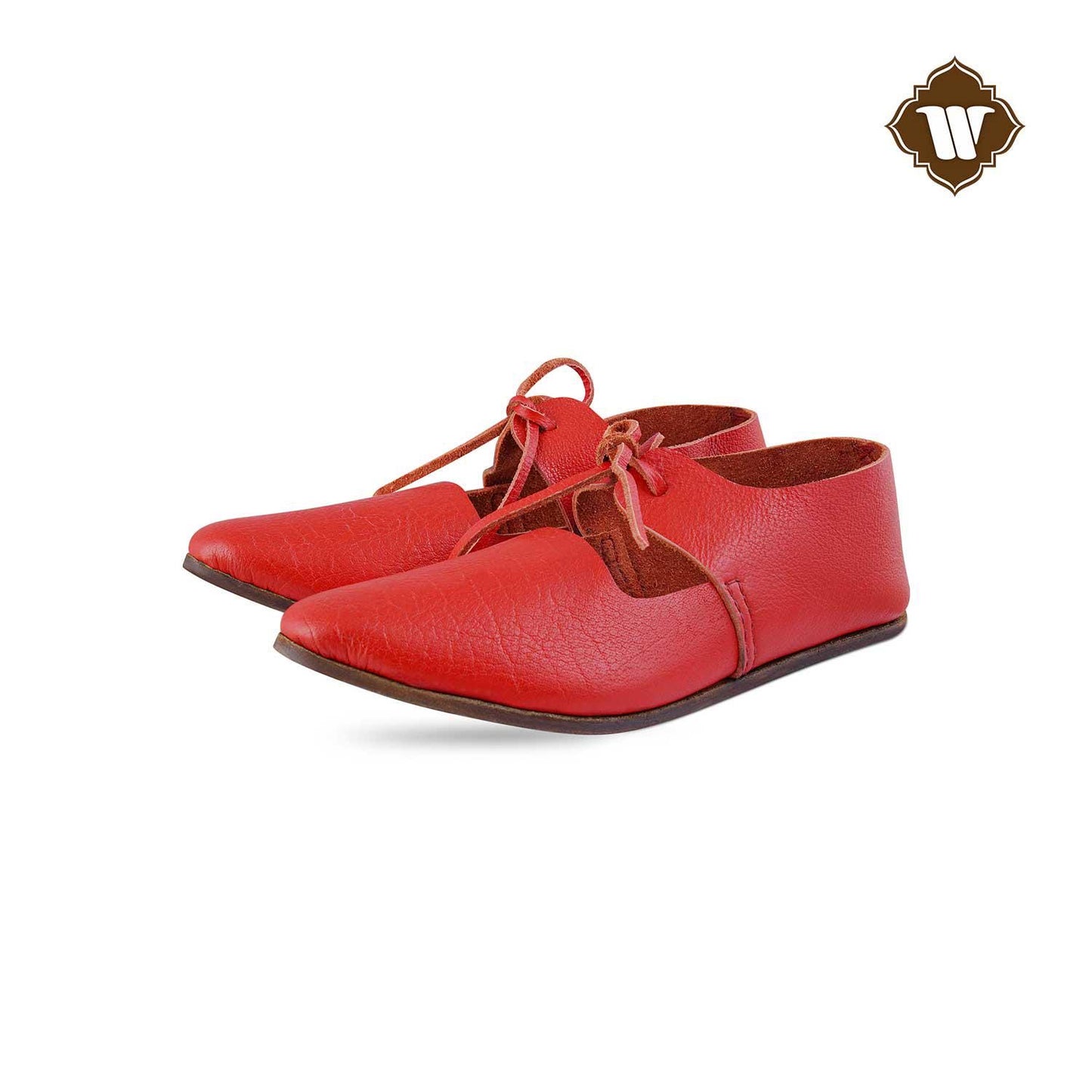 Westland Crafts Medieval Red Renaissance Latchet Shoes Handcrafted 15th Century Leather Footwear for Women, Authentic Historical Attire