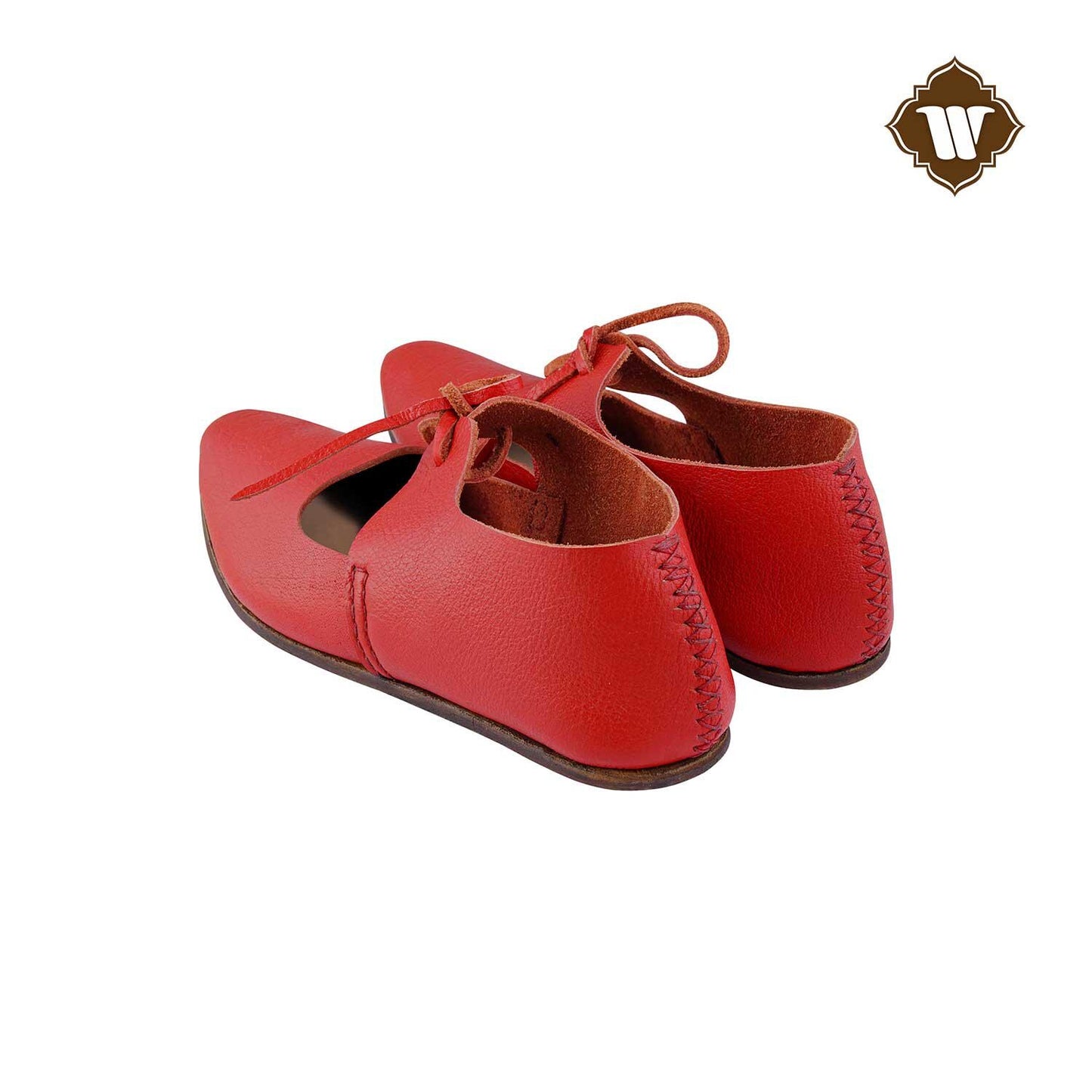Westland Crafts Medieval Red Renaissance Latchet Shoes Handcrafted 15th Century Leather Footwear for Women, Authentic Historical Attire