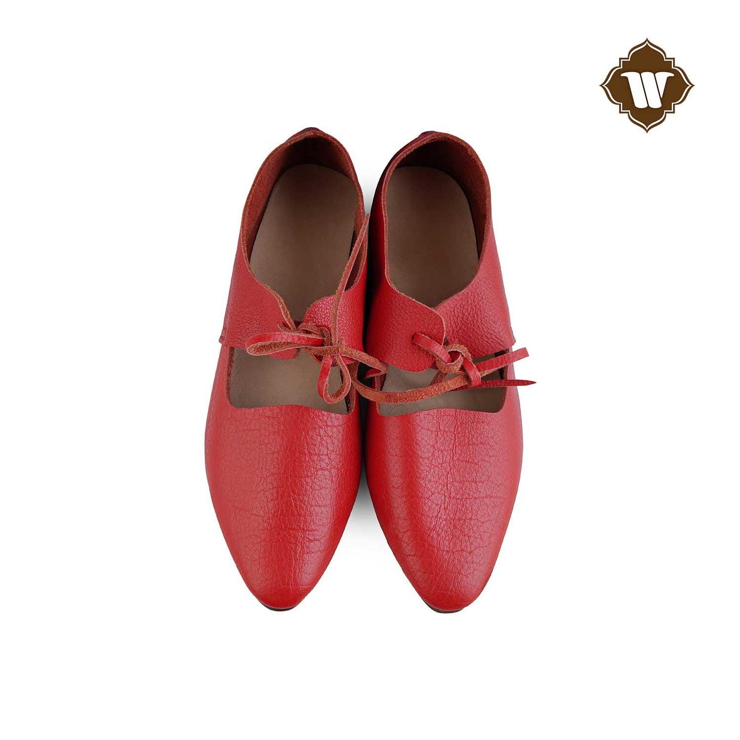 Westland Crafts Medieval Red Renaissance Latchet Shoes Handcrafted 15th Century Leather Footwear for Women, Authentic Historical Attire
