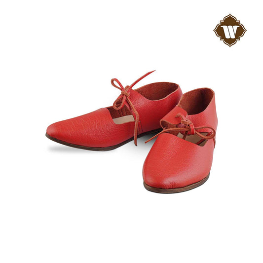 Westland Crafts Medieval Red Renaissance Latchet Shoes Handcrafted 15th Century Leather Footwear for Women, Authentic Historical Attire