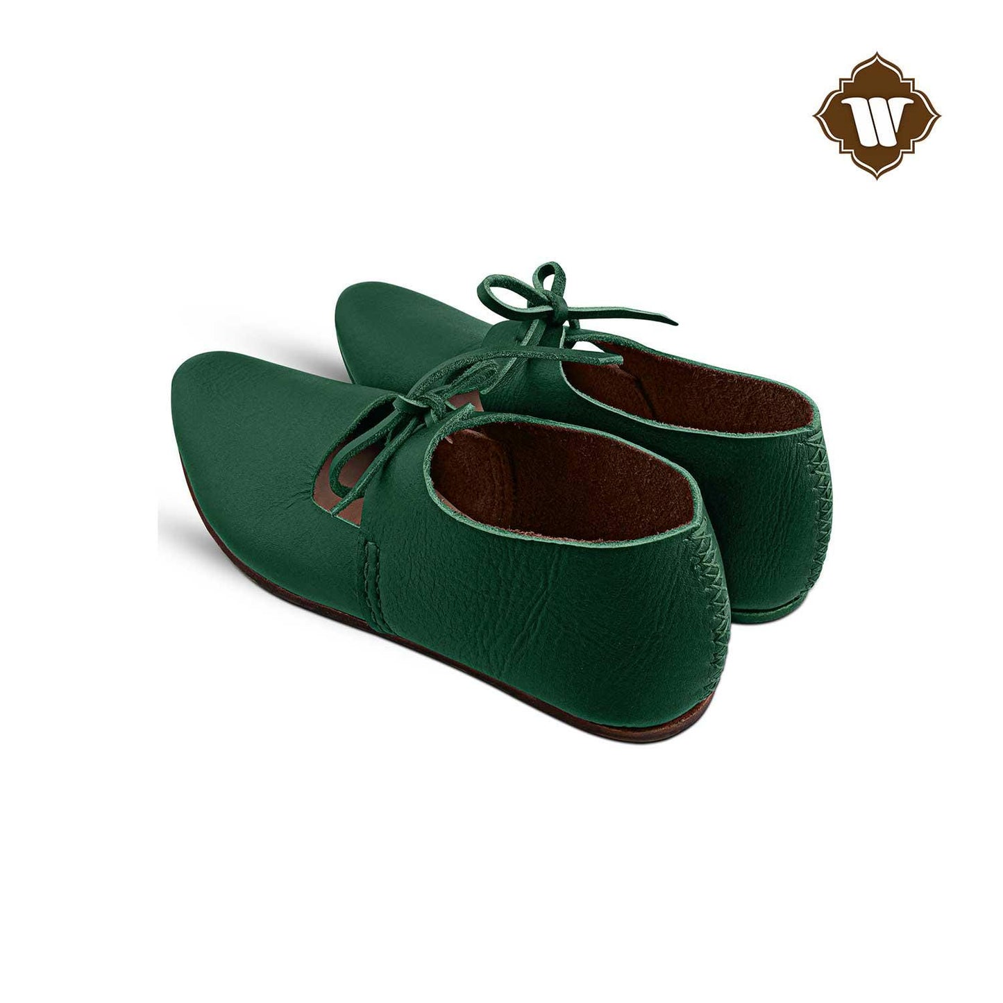 Westland Crafts Medieval Green Renaissance Latchet Shoes Handcrafted 15th Century Leather Footwear for Women, Authentic Historical Attire