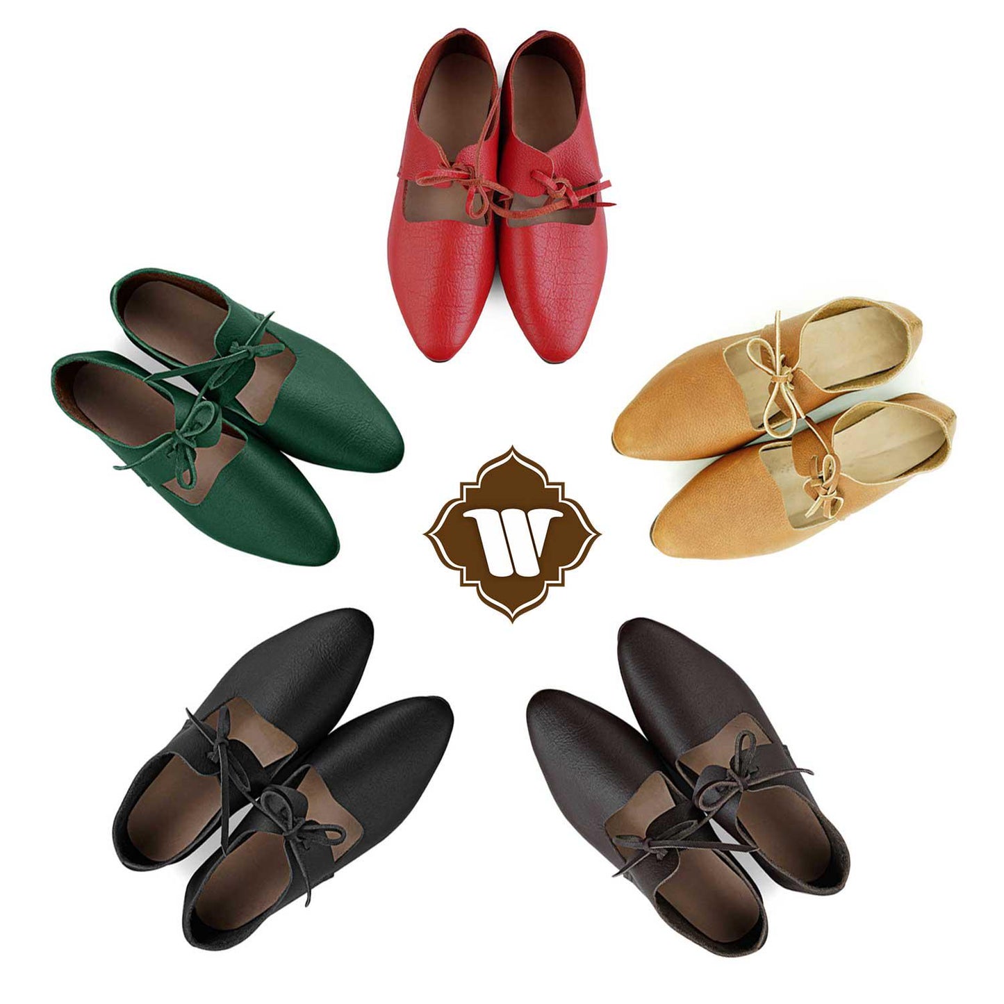 Westland Crafts Medieval Renaissance Latchet Shoes Handcrafted 15th Century Leather Footwear for Women, Authentic Historical Attire