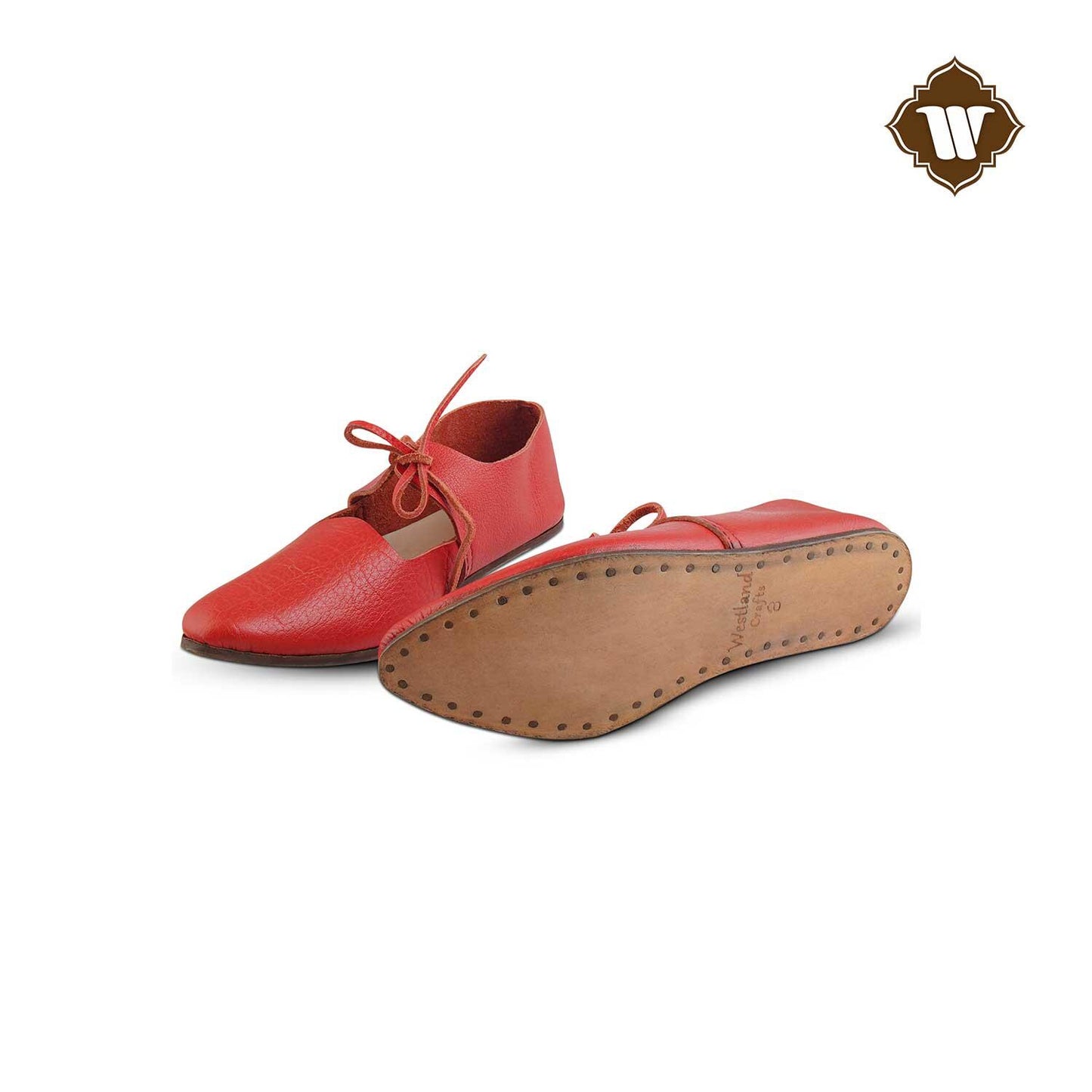 Westland Crafts Medieval Red Renaissance Latchet Shoes Handcrafted 15th Century Leather Footwear for Women, Authentic Historical Attire