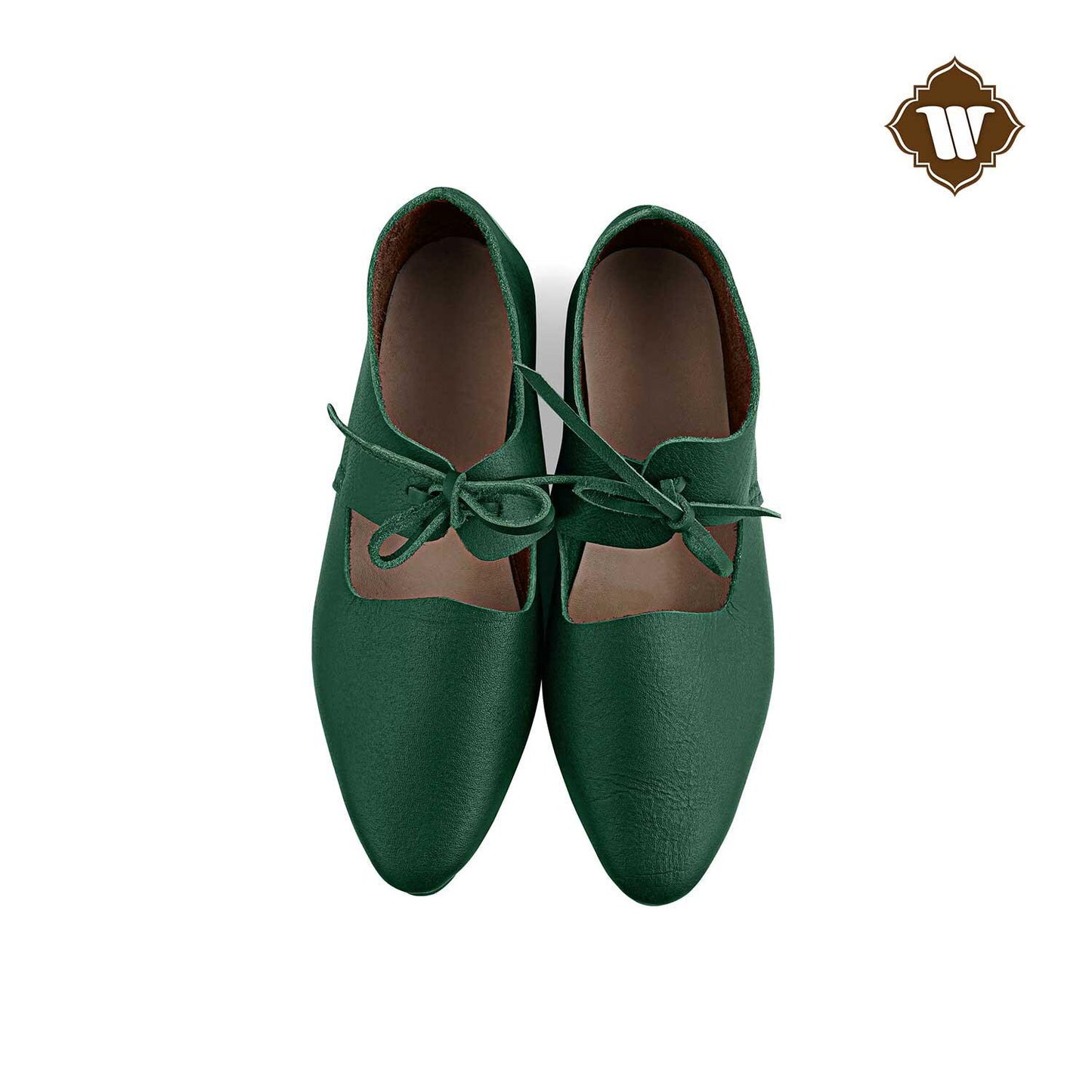 Westland Crafts Medieval Green Renaissance Latchet Shoes Handcrafted 15th Century Leather Footwear for Women, Authentic Historical Attire
